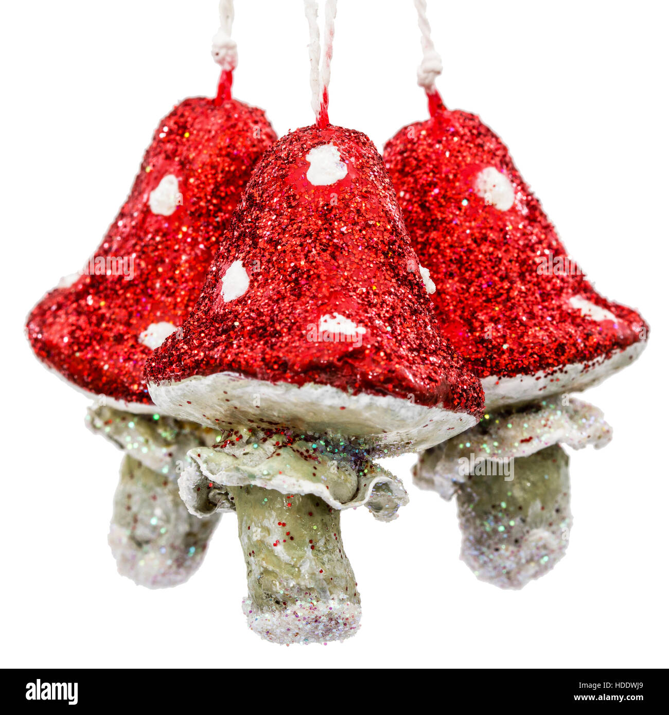 Mushrooms amanita, vintage decoration for Christmas tree, isolated on white background Stock Photo