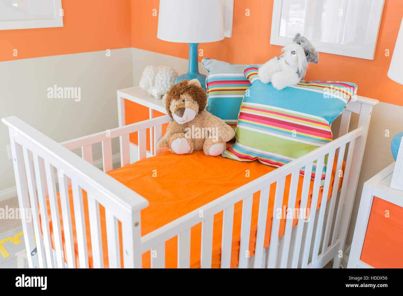 Bright Vibrant Orange Baby Room Interior of House Stock Photo Alamy