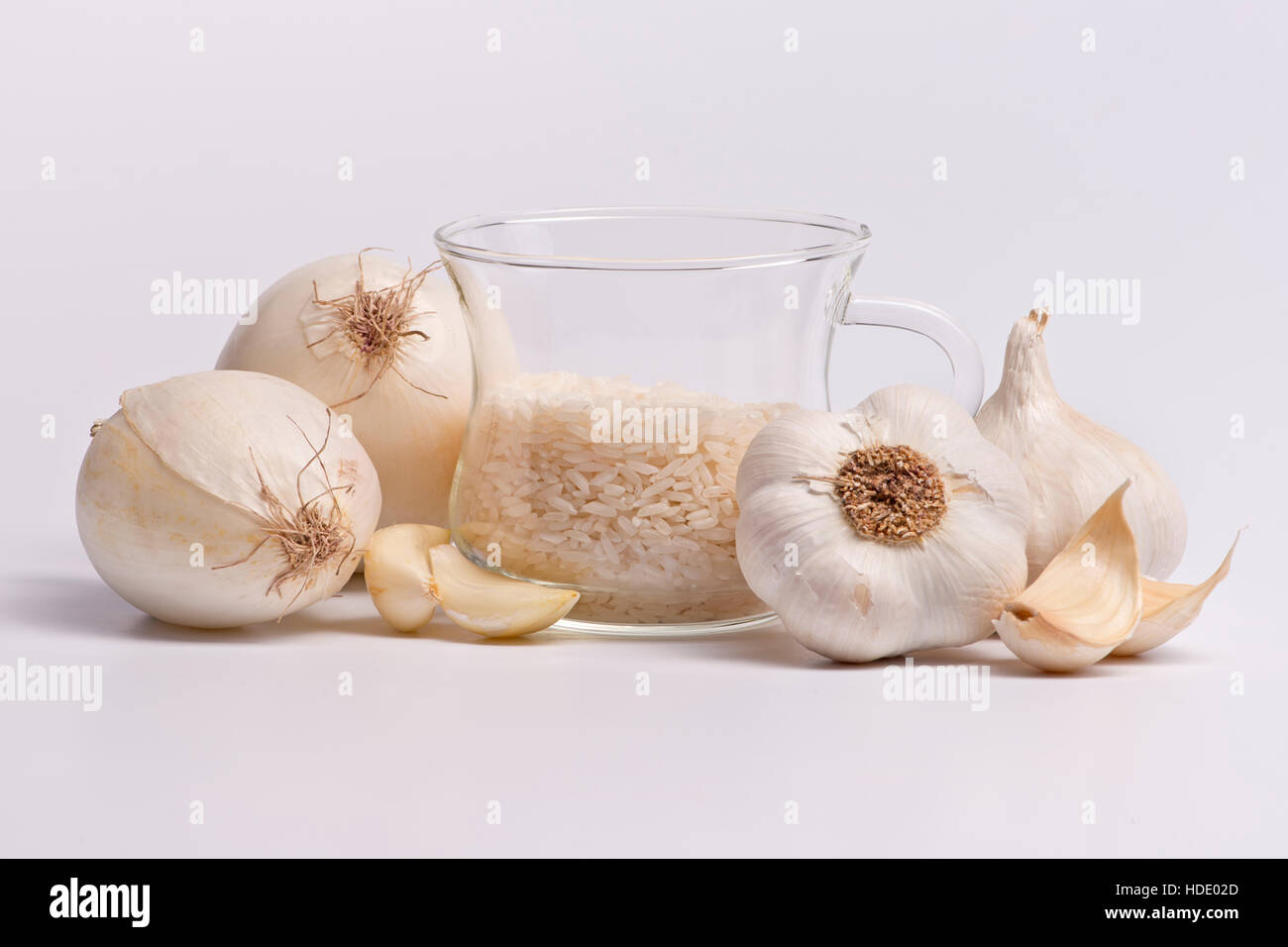 Garlic, onion and rice Stock Photo Alamy
