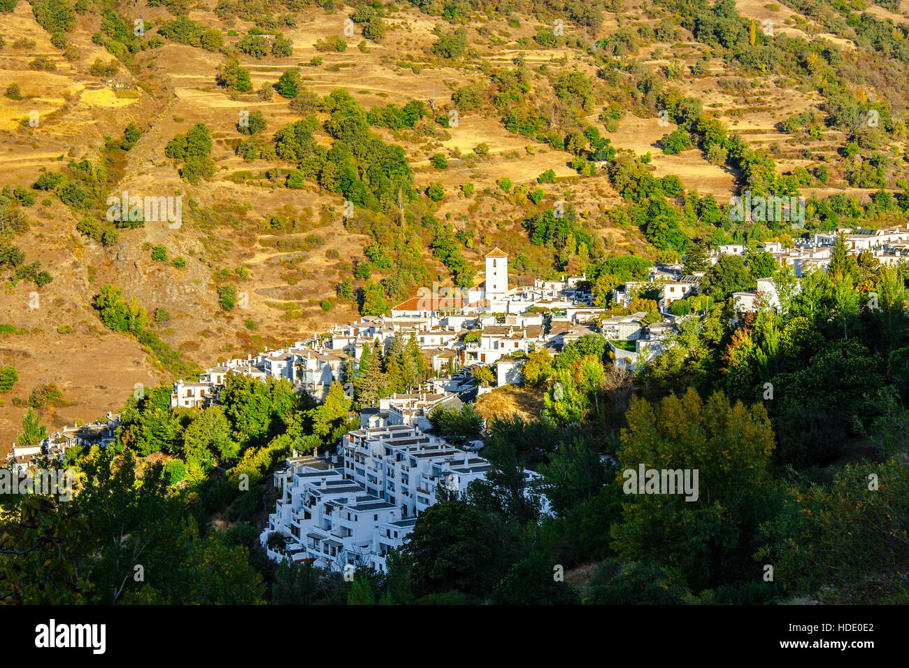 white village Capileira in the Alpujarra at sunset, Andalusia, Spain Stock Photo