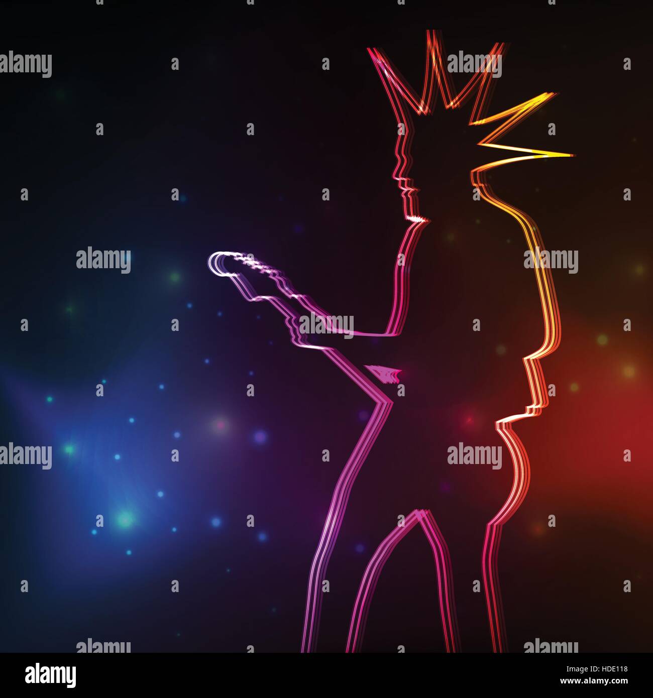 Punk Rock guitar player vector neon background concept Stock Vector ...