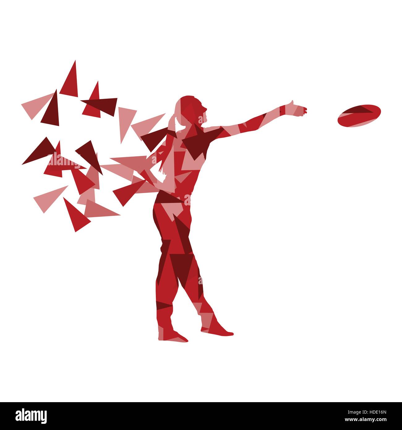 Woman throwing flying disc vector background concept made of polygon