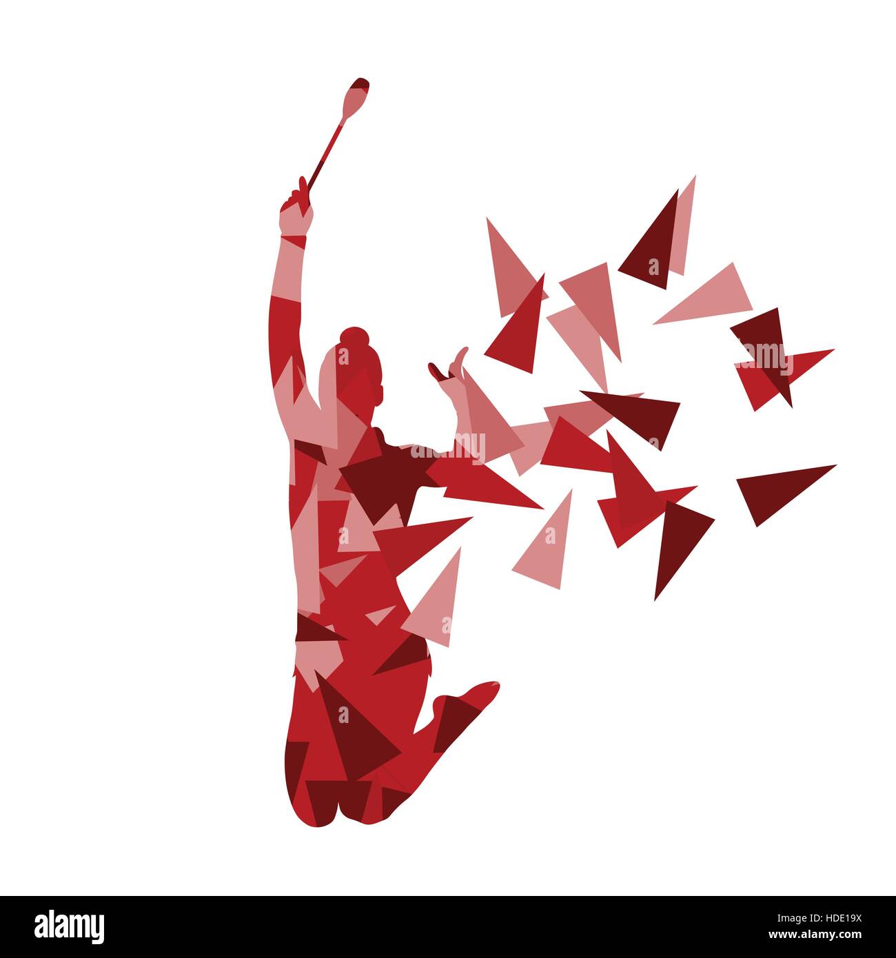 Rhythmic gymnastics woman performance with clubs vector abstract background illustration made of polygon fragments isolated on white Stock Vector