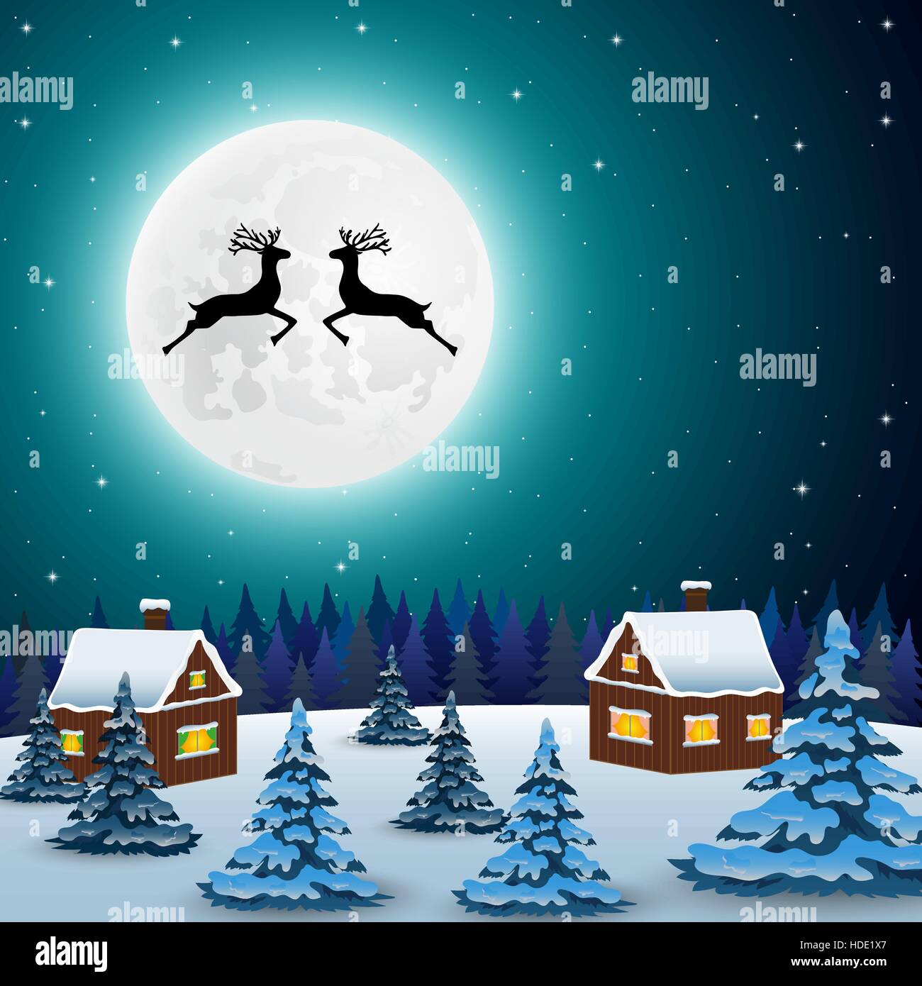 House night snow forest tree Stock Vector Images - Alamy