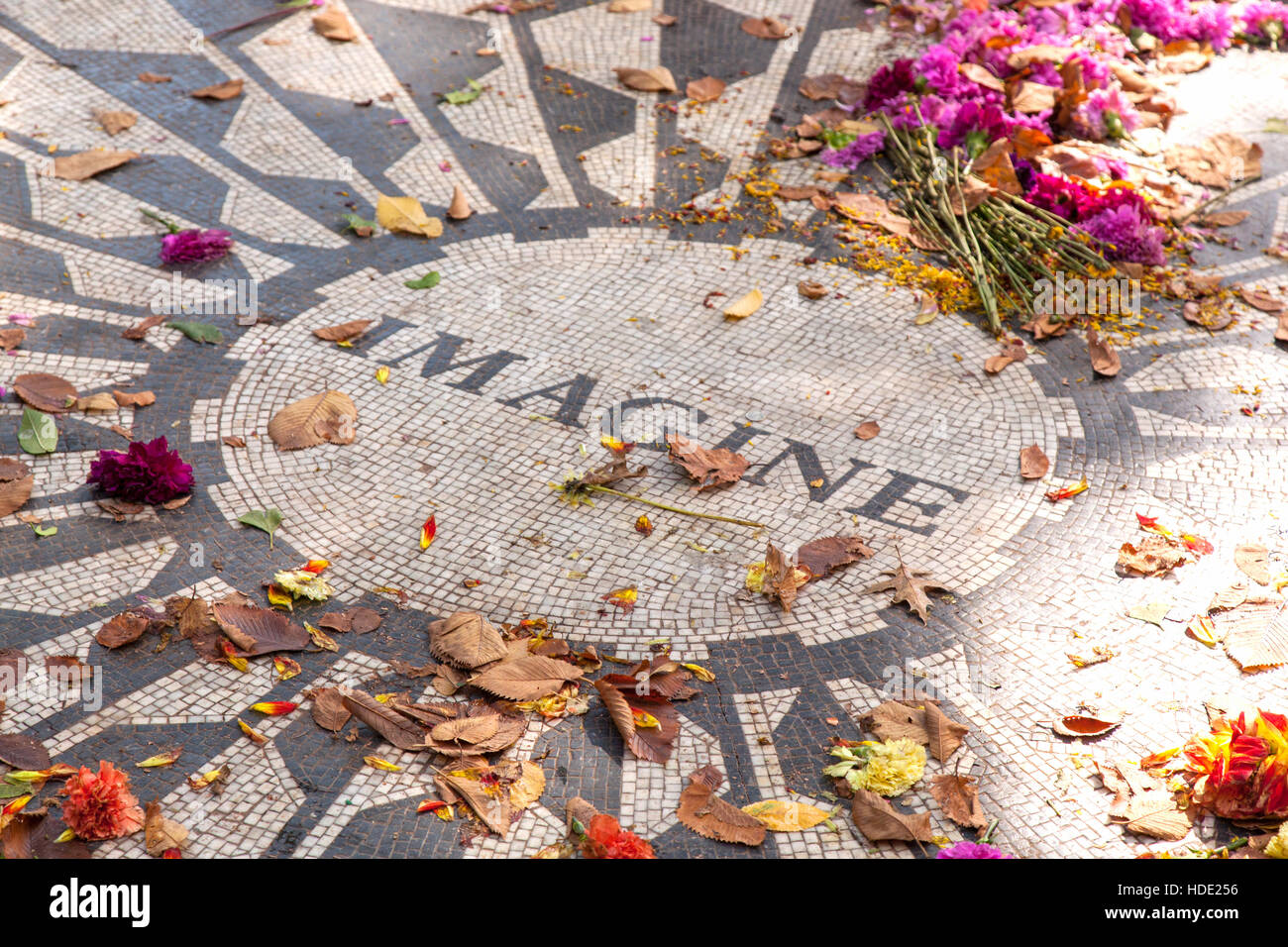 John Lennon memorial mosaic strawberry fields, New York City, United States of America. Stock Photo