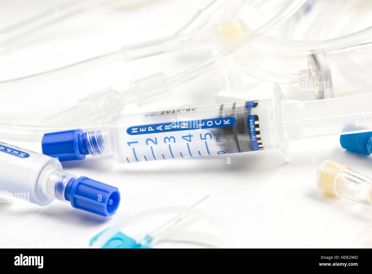 Heparin lock syringe with IV tubing and catheter Stock Photo Alamy
