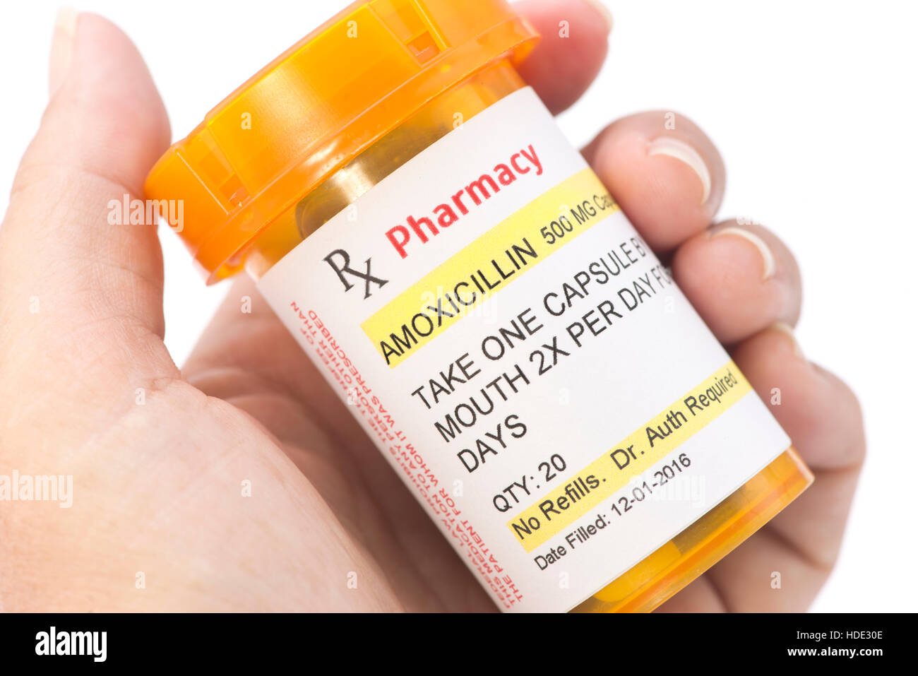 Amoxicillin prescription bottle. Amoxicillin is a generic medication name  and label was created by photographer Stock Photo - Alamy