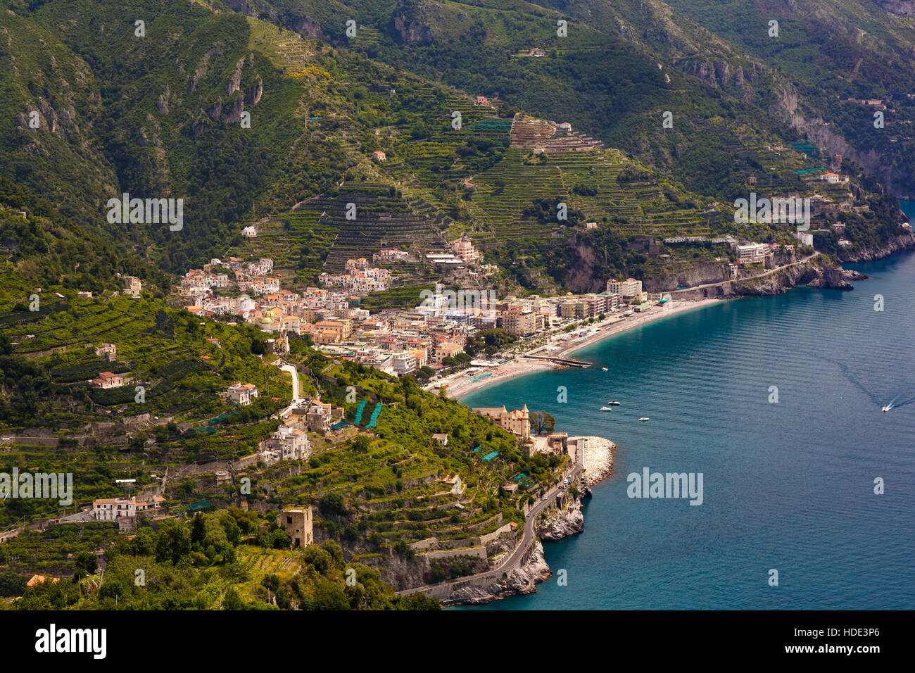 The Amalfi coast town of Maiori and the Bay of Salerna, Campania, Italy. Stock Photo