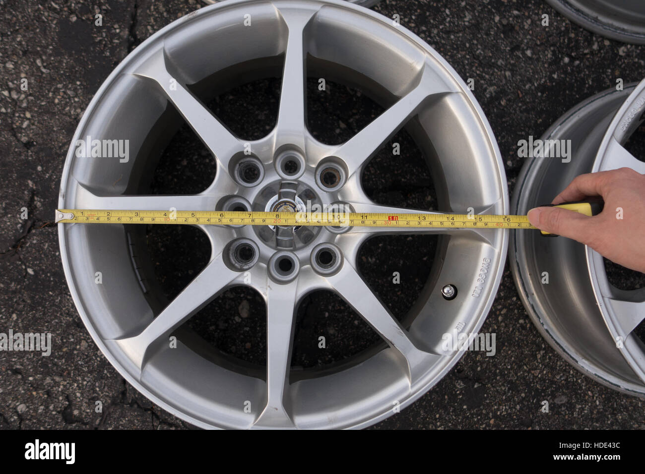 measure car wheel diameter size Stock Photo