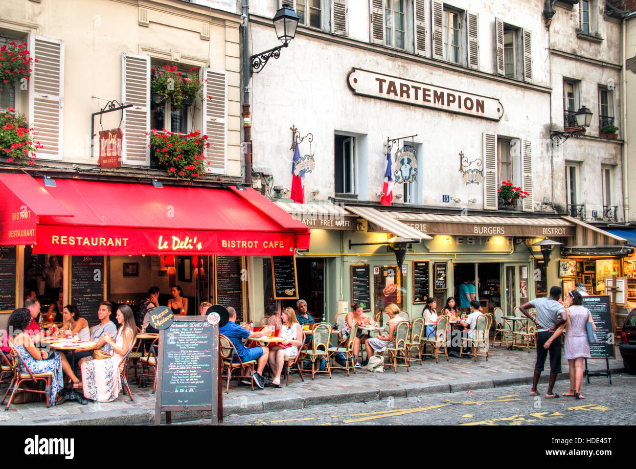 PARIS, FRANCE – SEPTEMBER 2016: Restaurants and bars at Place du Tertre ...