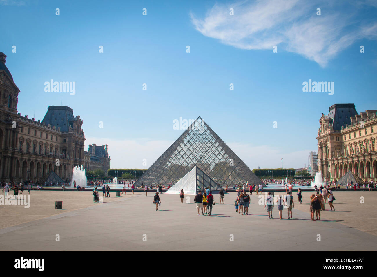 PARIS, FRANCE SEPTEMBER 2016 The world famous Louvre museum on a sunny day with the pyramids