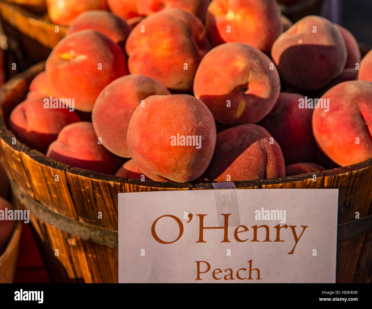 Boise Farmers Market, Freshly picked peaches for sale, Downtown Boise, Idaho Stock Photo