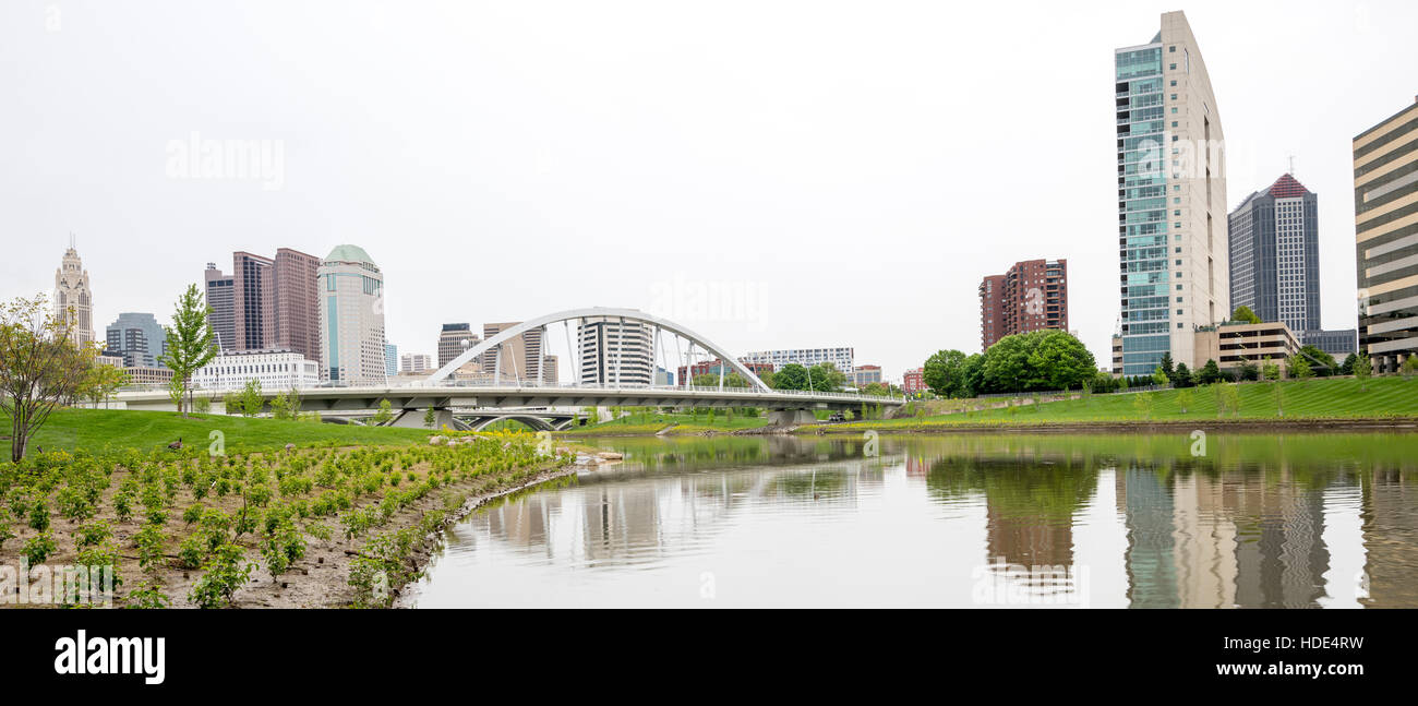 Columbus Ohio  river and skyline with iconic bridge Stock Photo