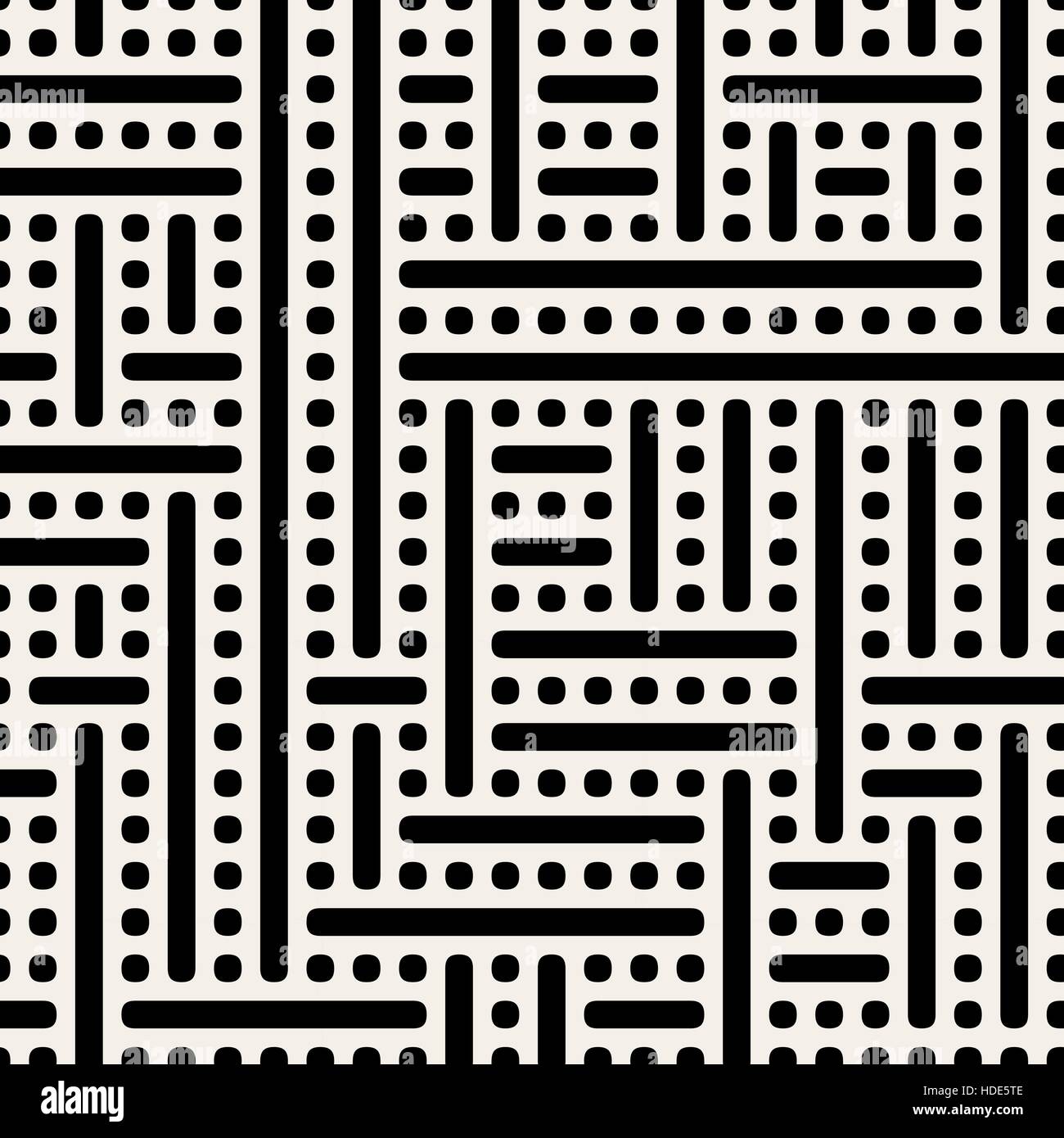 Vector Black White Dots And Lines Geometric Seamless Pattern Stock ...