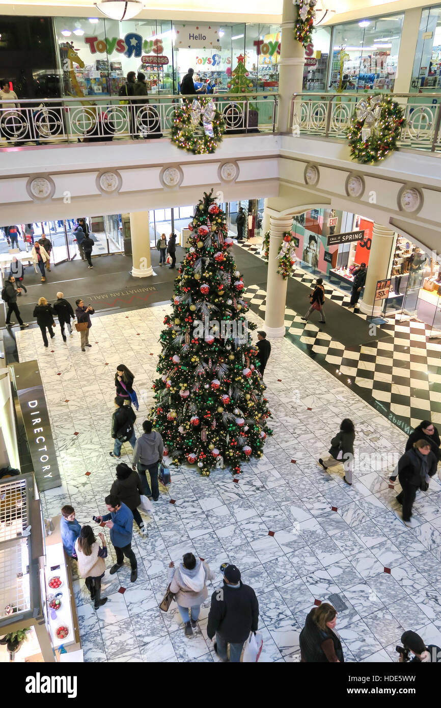 Manhattan Mall during the Holiday Season on Avenue of the Americas, NYC Stock Photo