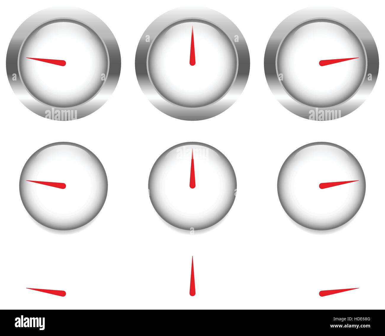 Generic gauges, dials with red clock hand, pointer Stock Vector Image