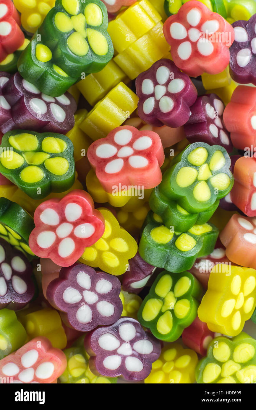 fruit sugar colorful gummy  flowers confectionery Stock Photo