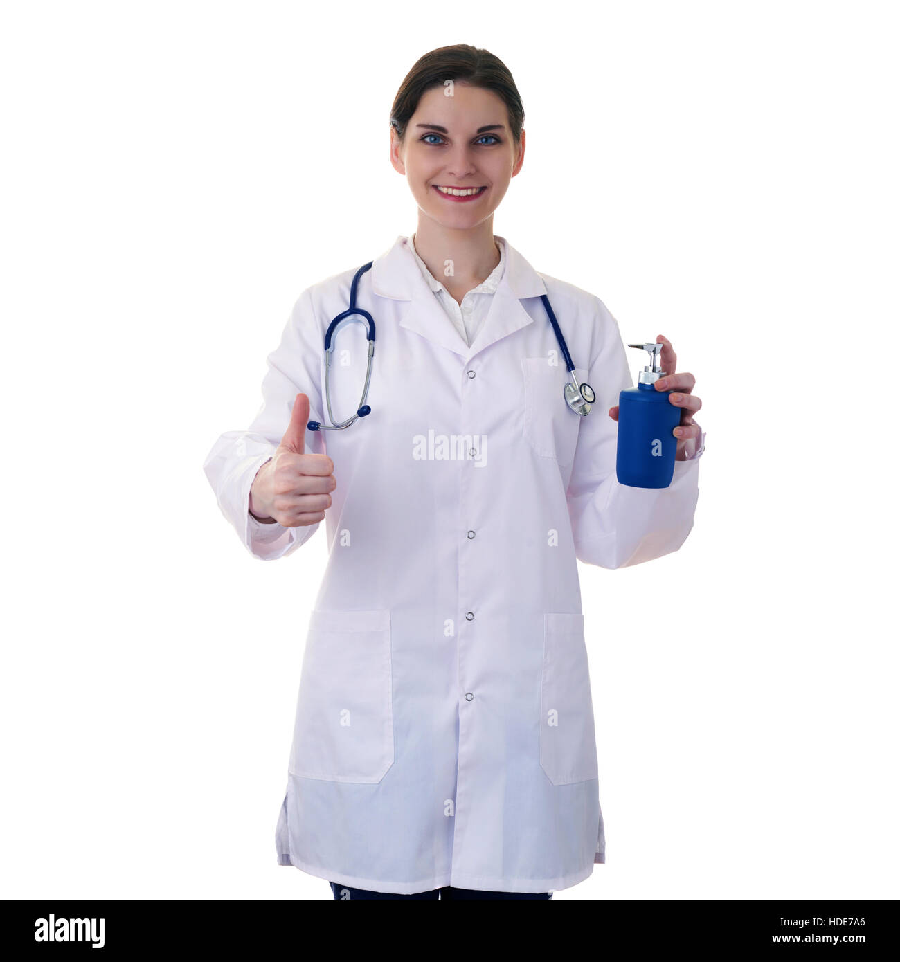 Female doctor assistant scientist in white coat over  isolated background Stock Photo