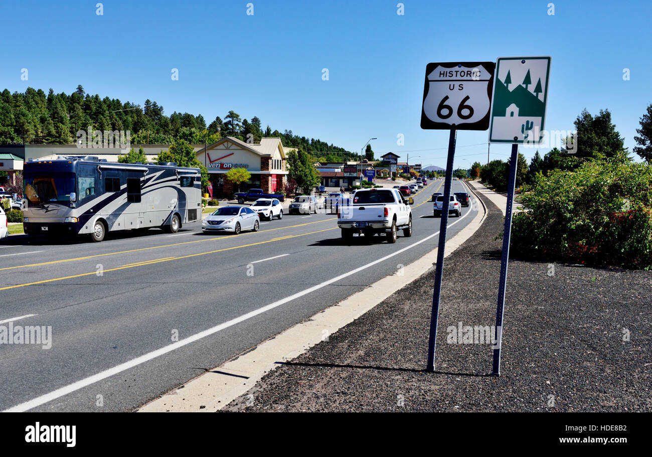 Historic route US 66 highway through Flagstaff, Arizona Stock Photo