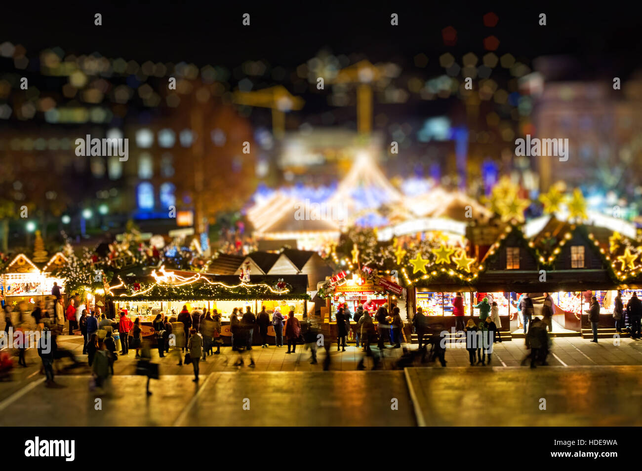 Christmas market in Stuttgart, Germany - Tilt shift effect Stock Photo
