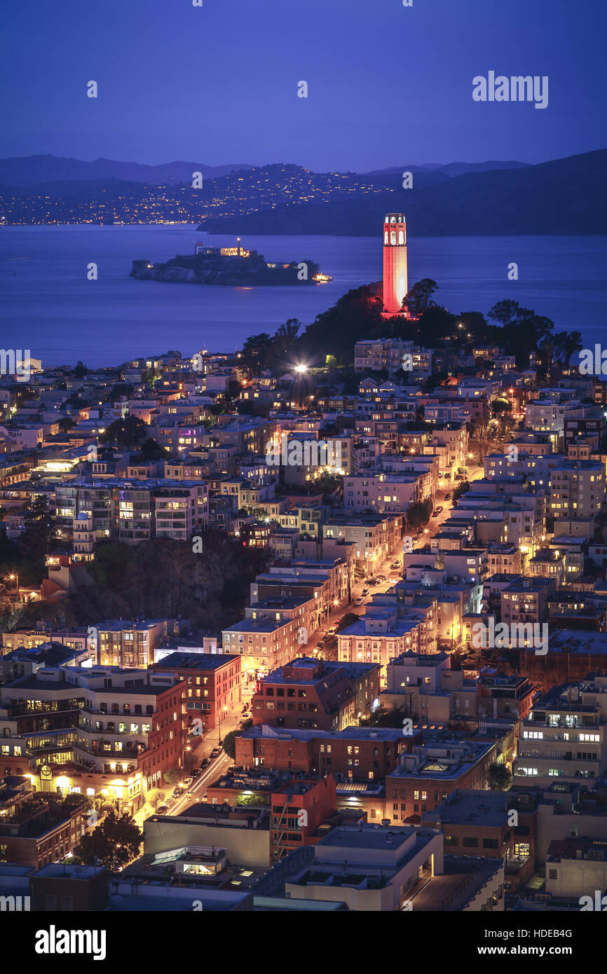 Aerial cityscape view of San Francisco at Night, California, USA Stock Photo