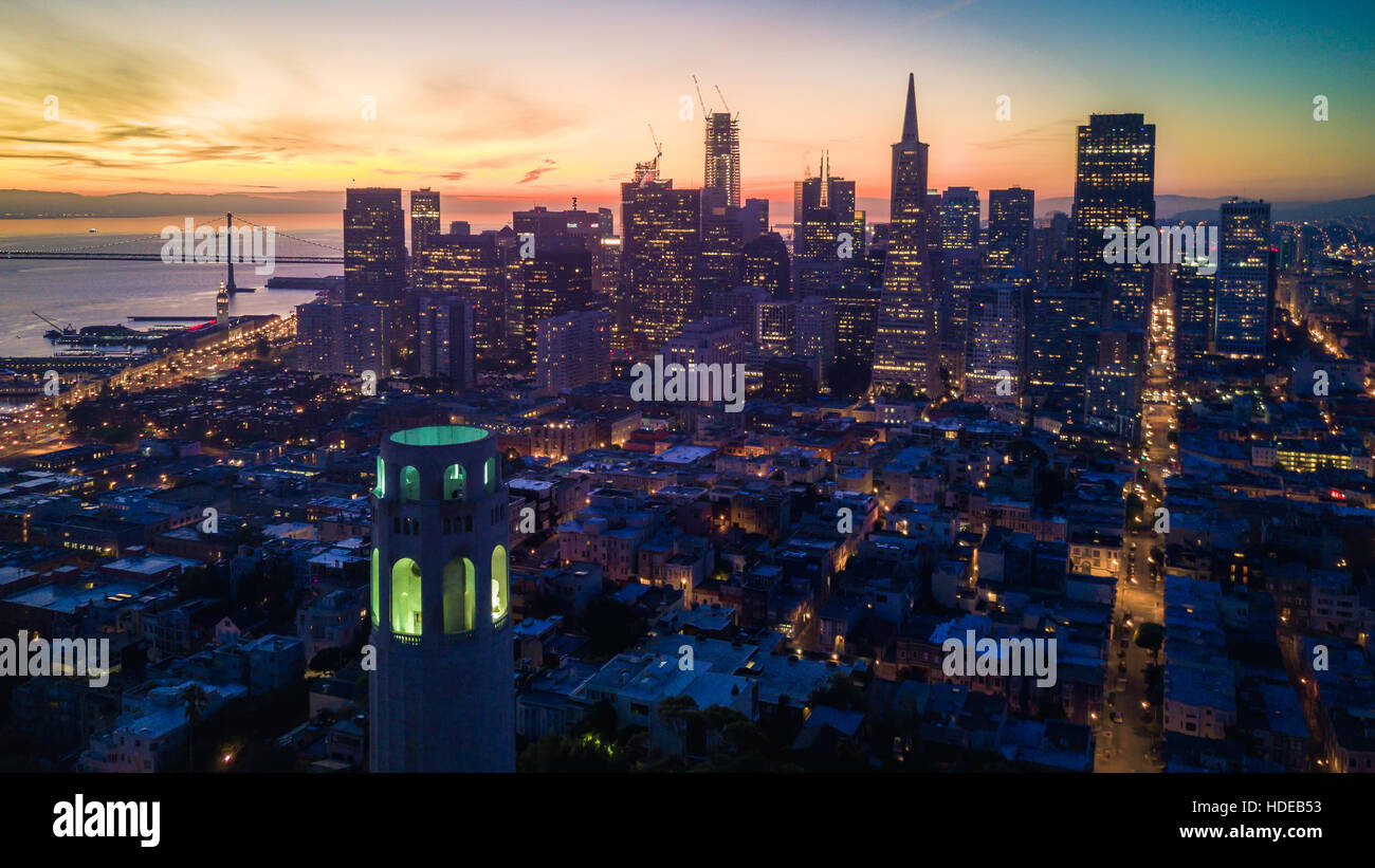 Aerial cityscape view of San Francisco at Dawn, California, USA Stock Photo