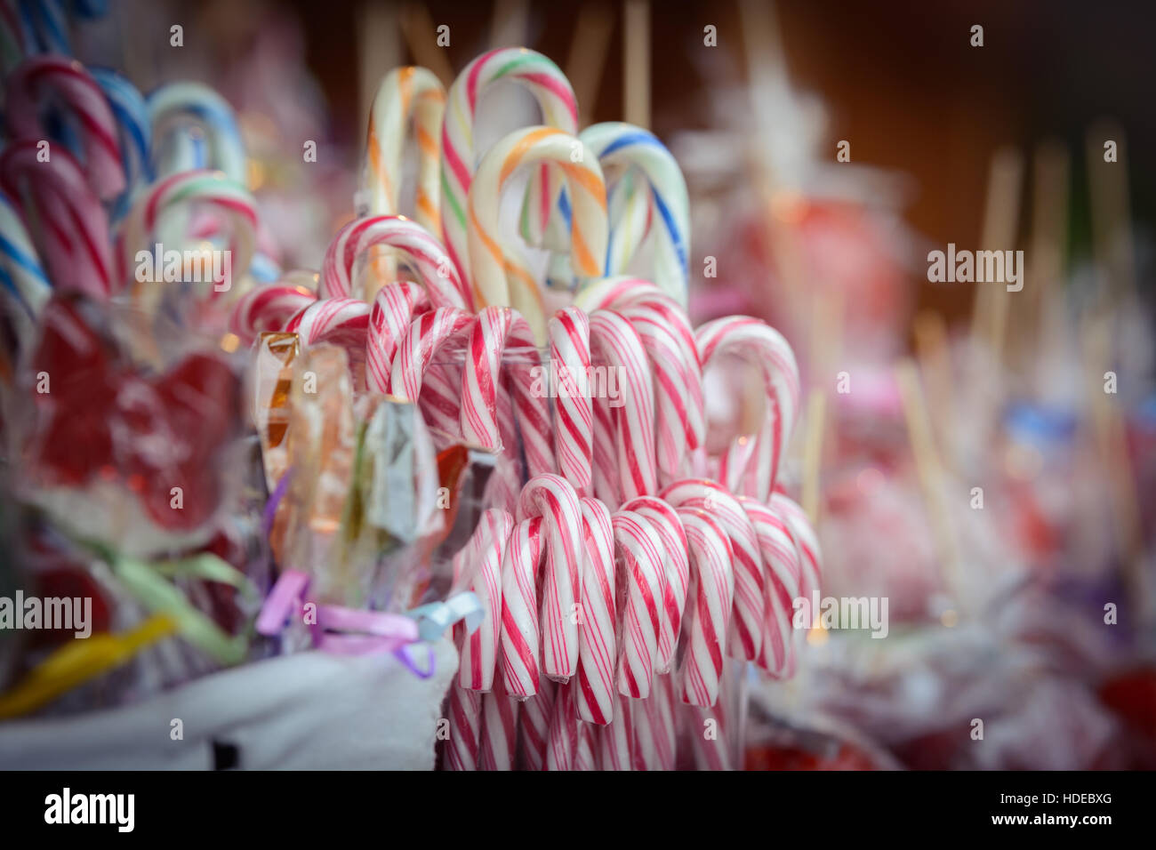 Candy cane lollipops in a bundle, traditional for Christmas Stock Photo