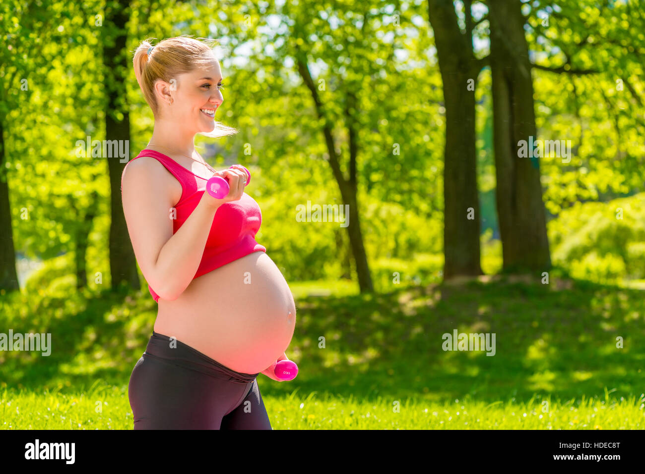playing sports during pregnancy in the fresh air is good for health Stock Photo