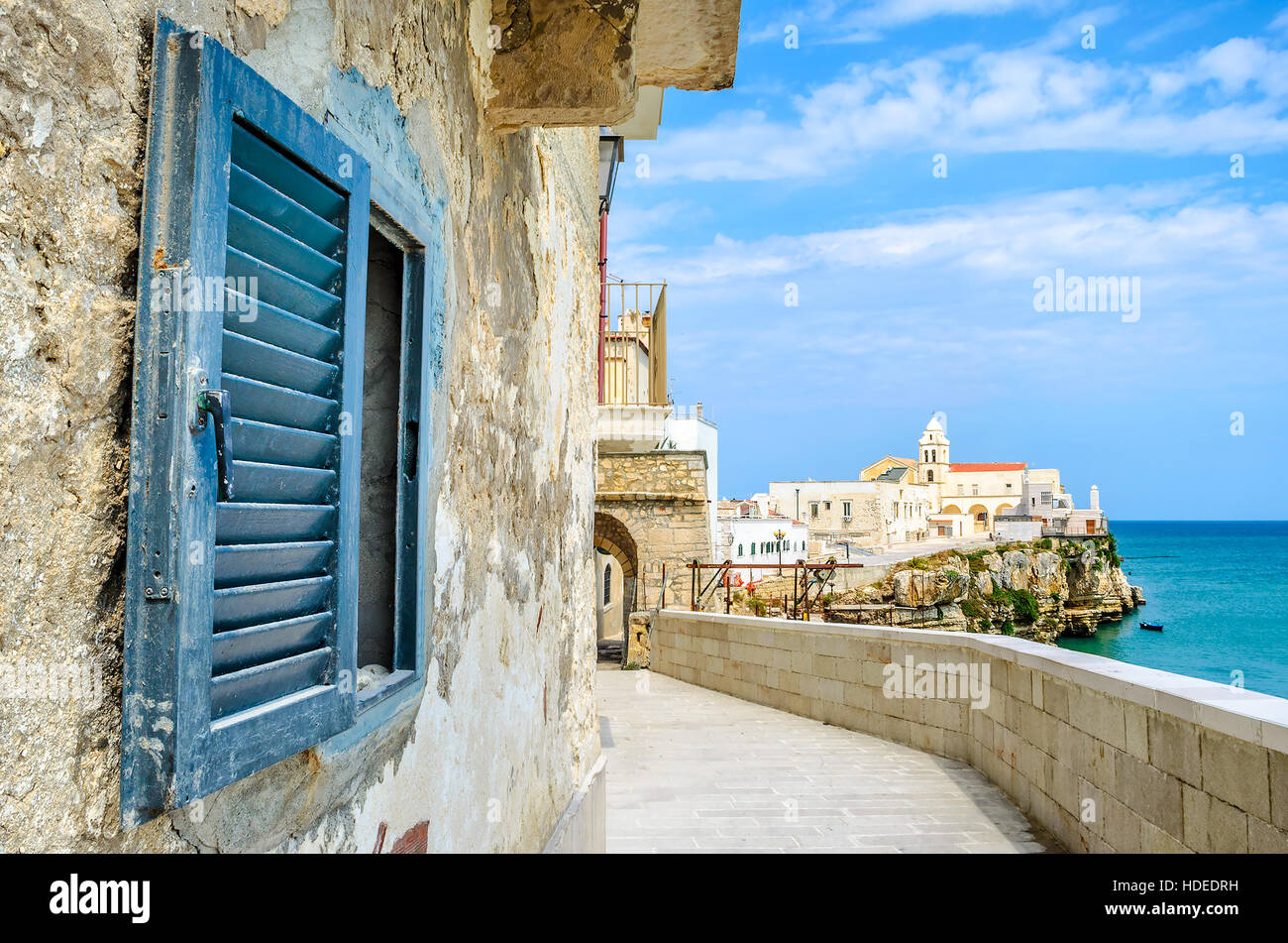 vieste gargano apulia italy window mediterranean sea village Stock Photo
