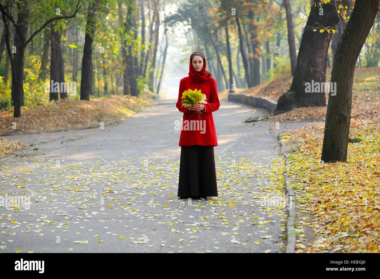 Beautiful young girl walking in autumn park Stock Photo - Alamy
