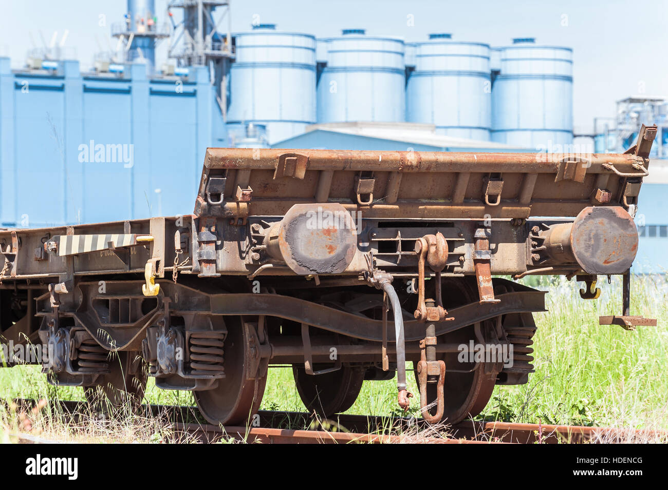 freight wagon rail, with the background of the silos Stock Photo