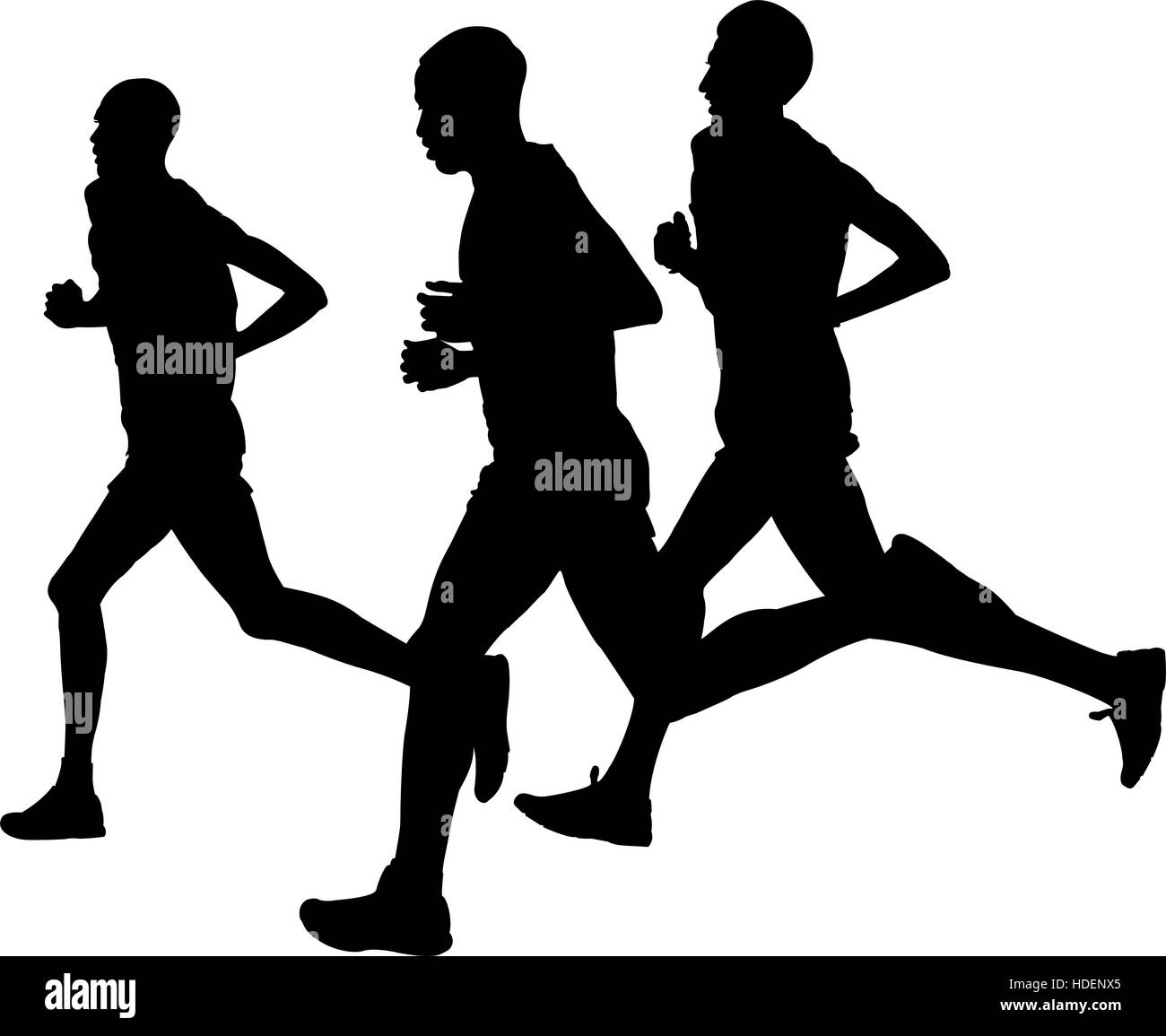 three leaders man runners running sports marathon. black silhouette vector illustration Stock Photo