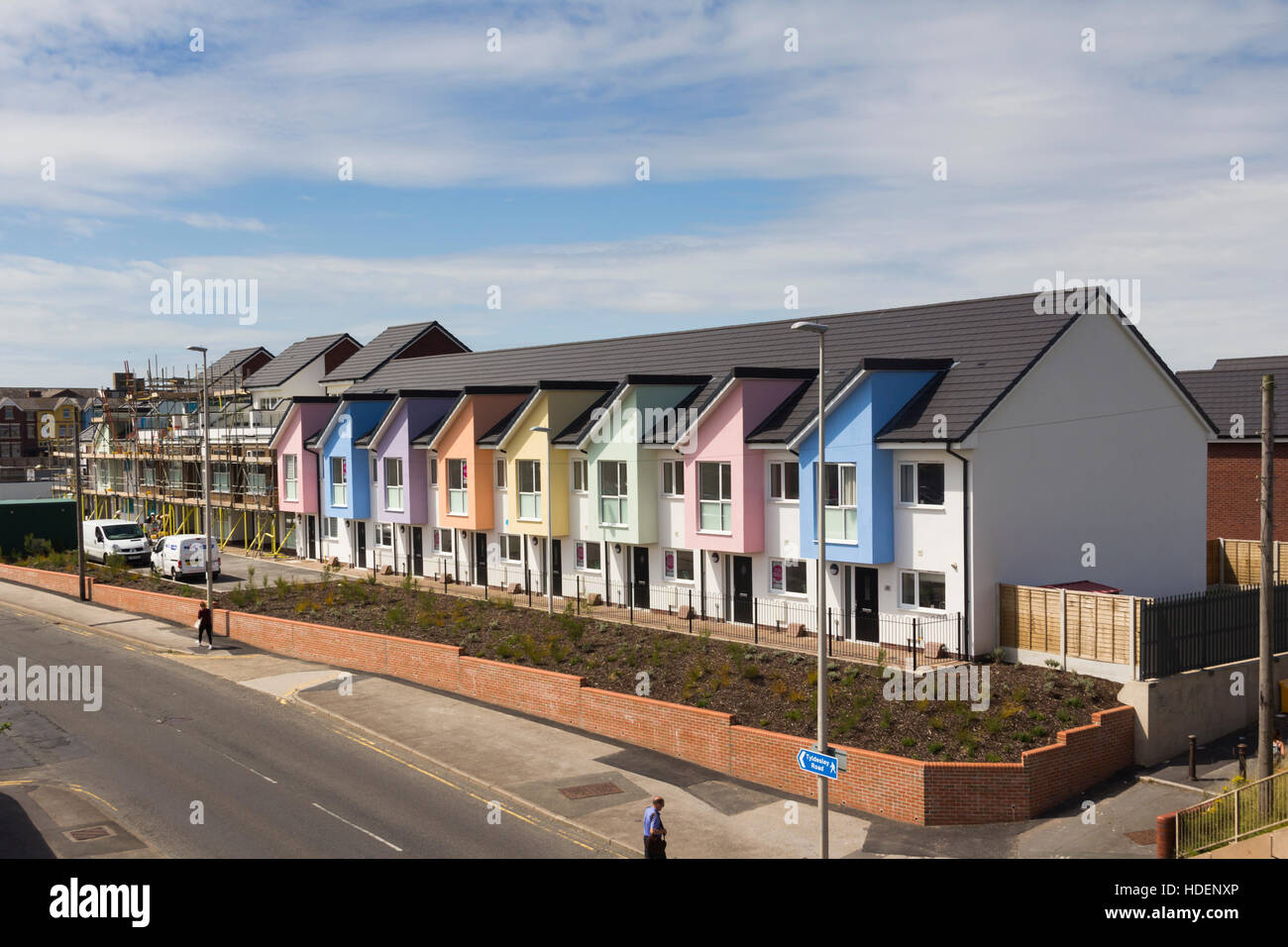 Foxhall urban village development  with almost complete new townhouses on the fringe of  Blackpool town centre. Stock Photo