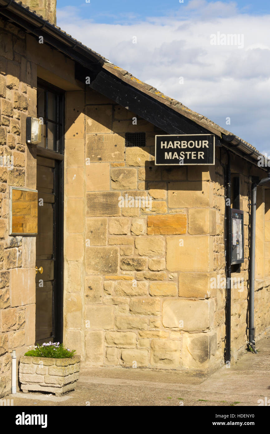 The Harbour Master's office on the quayside at Amble Northumberland. Also known as 'Warkworth Harbour'. Stock Photo