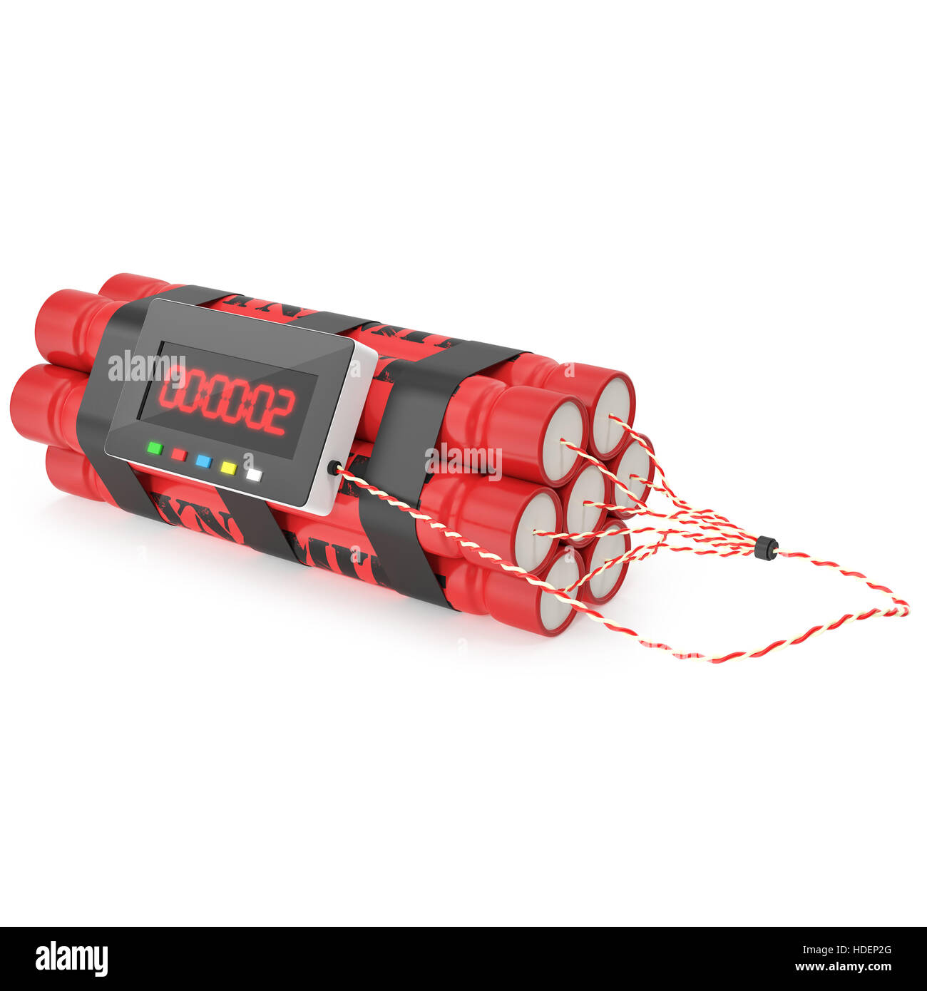 TNT dynamite red bomb with a timer isolated on a white background. Stock Photo