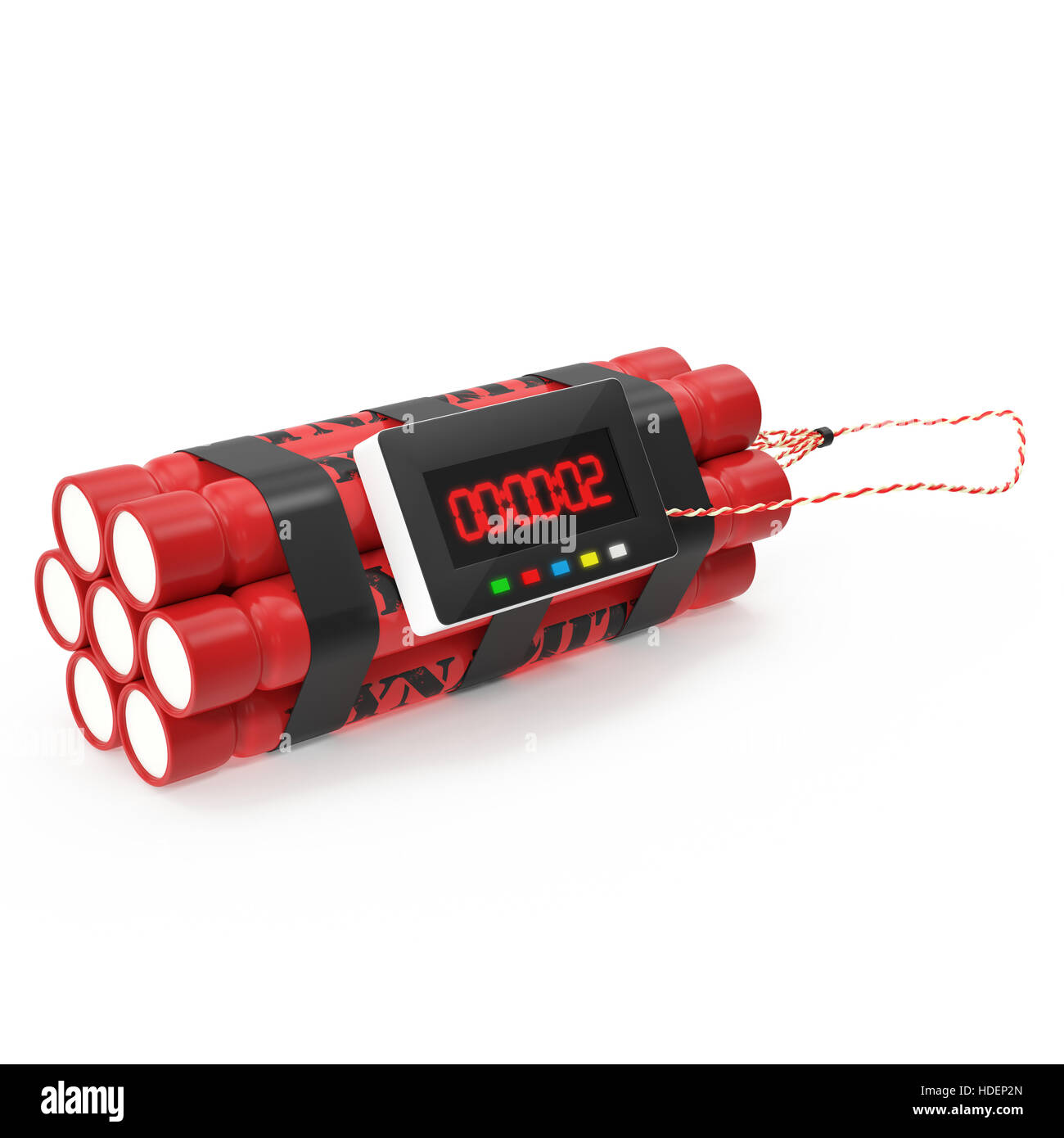 TNT dynamite red bomb with a timer isolated on a white background. Stock Photo