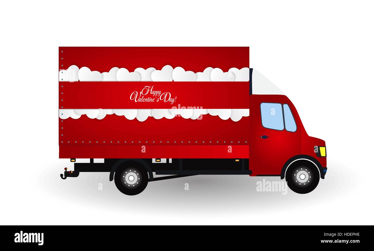 Red Small truck. Silhouette. Vector Illustration. Stock Vector