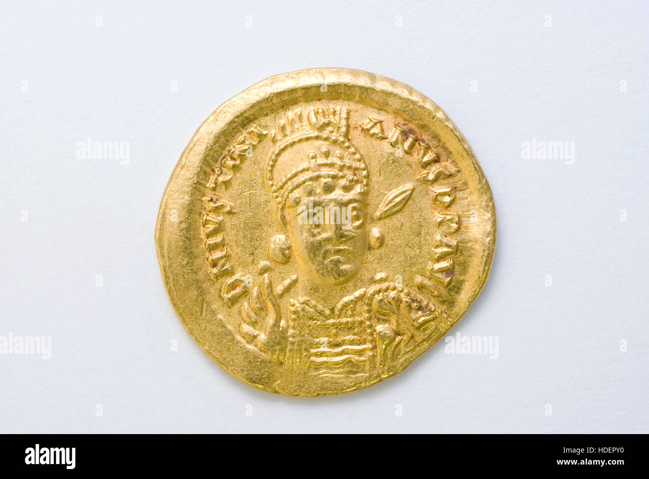 Gold Coin of the Emperor Justinian I Stock Photo