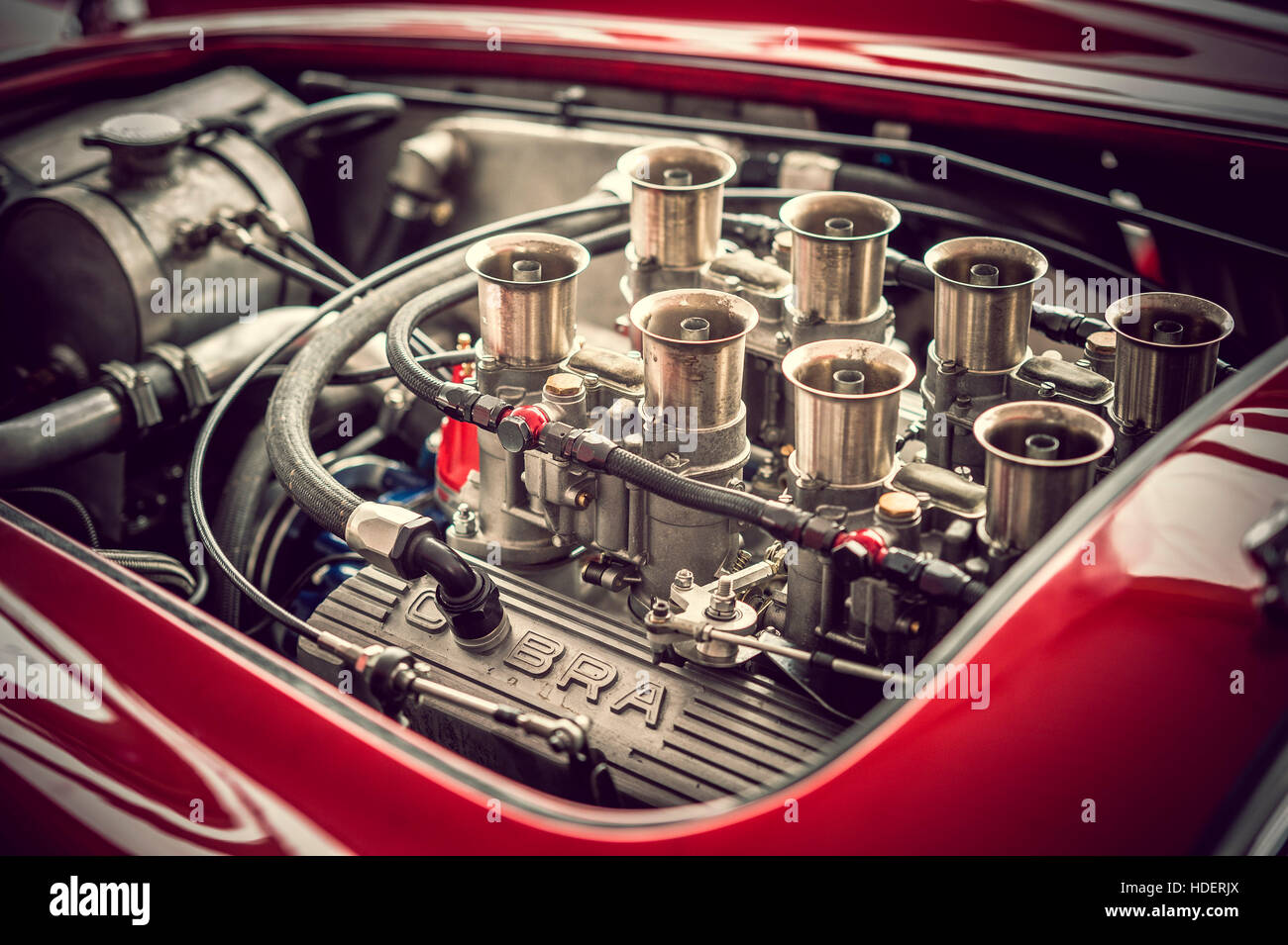 V8 Engine of Classic AC Cobra Car Stock Photo