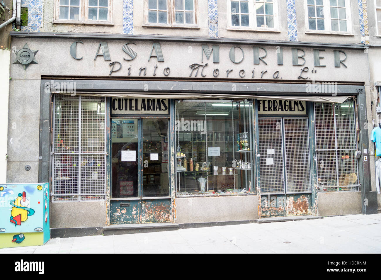 Traditional Art Deco ironmonger's shop front in Rua das Flores, Porto, Portugal Stock Photo