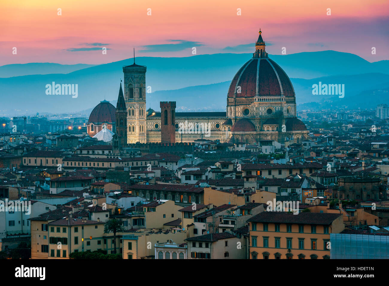 Cathedral in Florence Italy at sunset Stock Photo