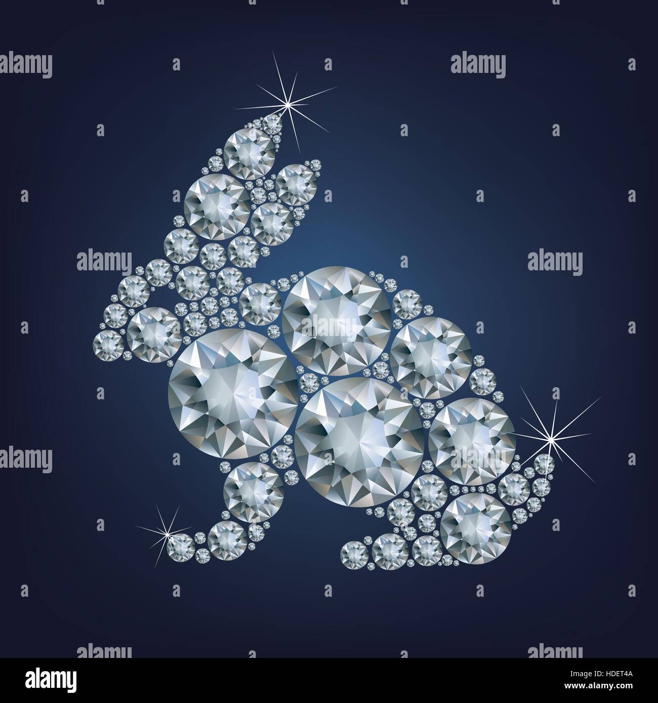 Happy new year 2022 creative greeting card with Rabbit made up a lot of diamonds Stock Vector