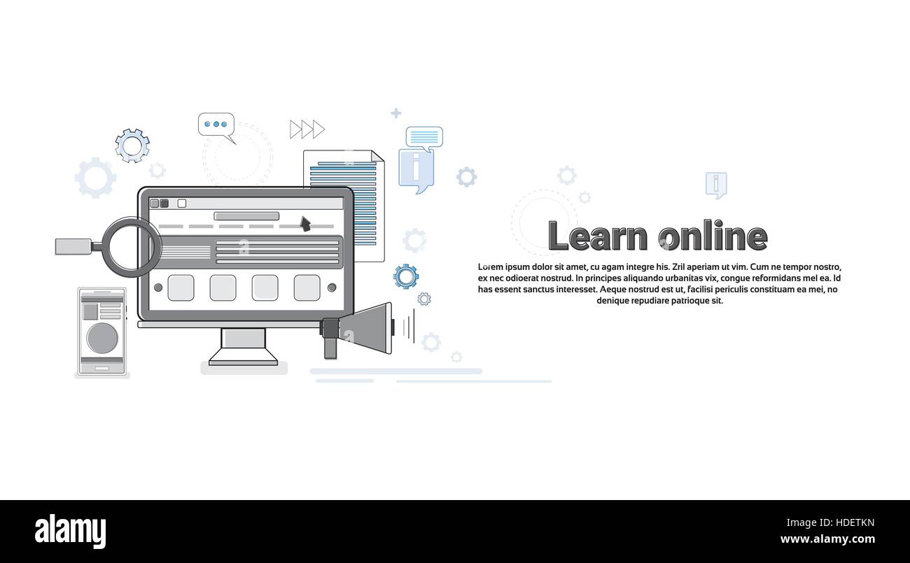 Education Online Learning Web Banner Thin Line Vector Illustration ...