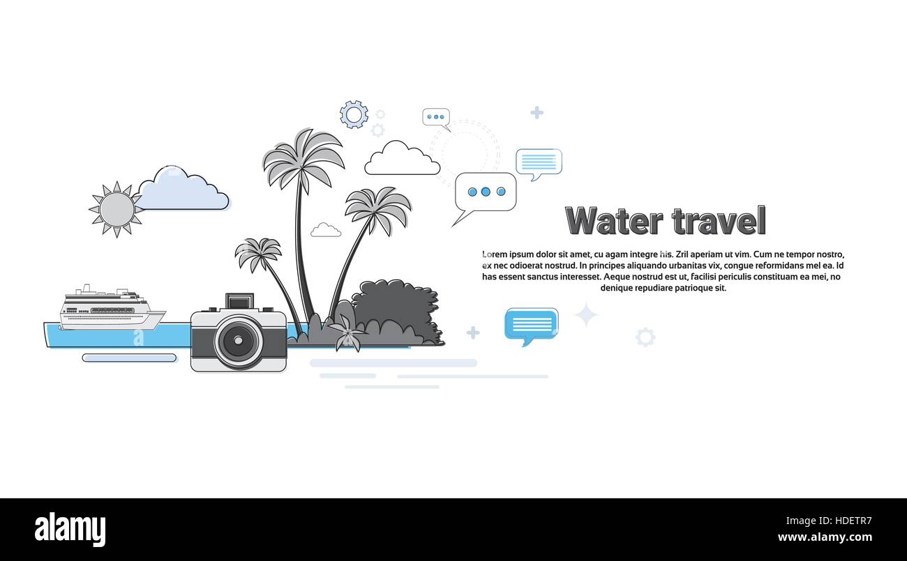 Water Travel Cruise Tourism Web Banner Vector Illustration Stock Vector