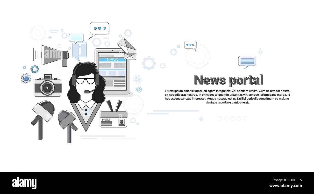 News Internet Portal Application Web Banner Vector Illustration Stock Vector