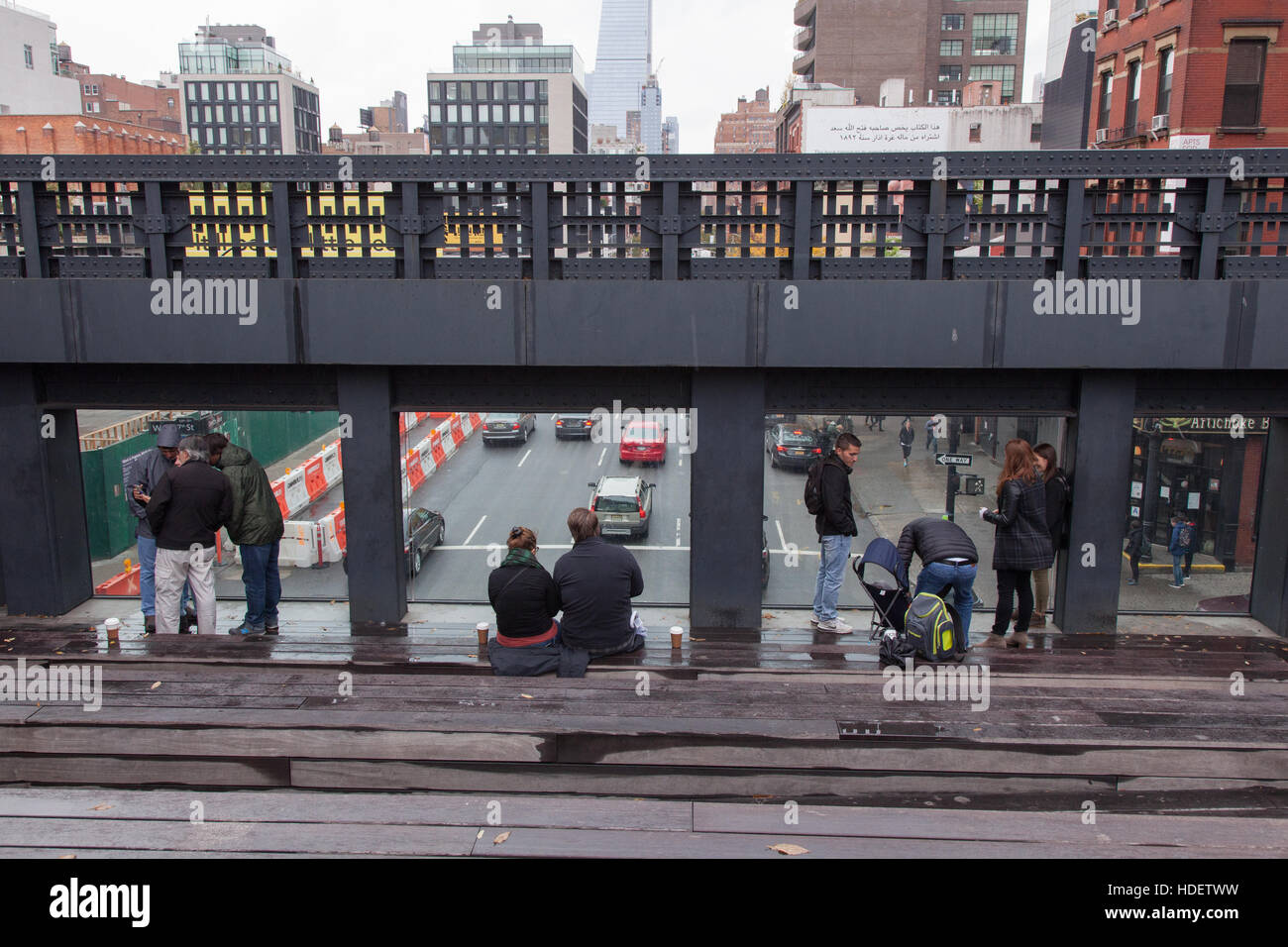 Seated viewing area,10th Avenue Square, High Line Park, Chelsea, New York City, NY, United States of America. Stock Photo