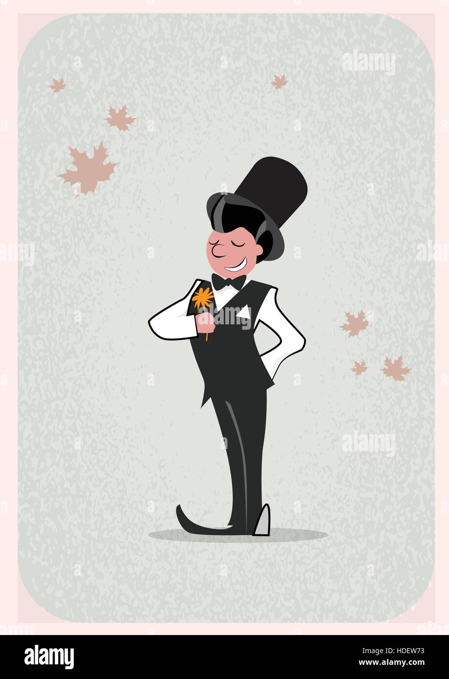 Cartoon Gentleman Wear Retro Suit Man Vintage Style Flat Vector Illustration Stock Vector