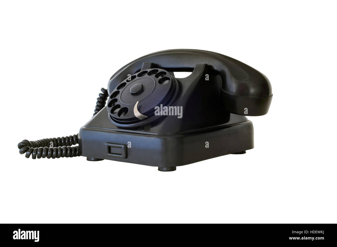 Old vintage black telephone, isolated on white Stock Photo