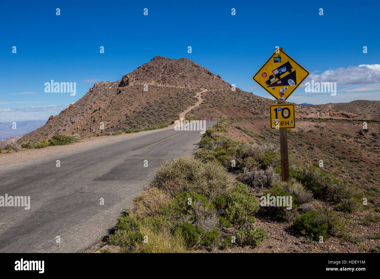Road sign, atop, Dante's View, Death Valley National Park, Death Valley, California Stock Photo