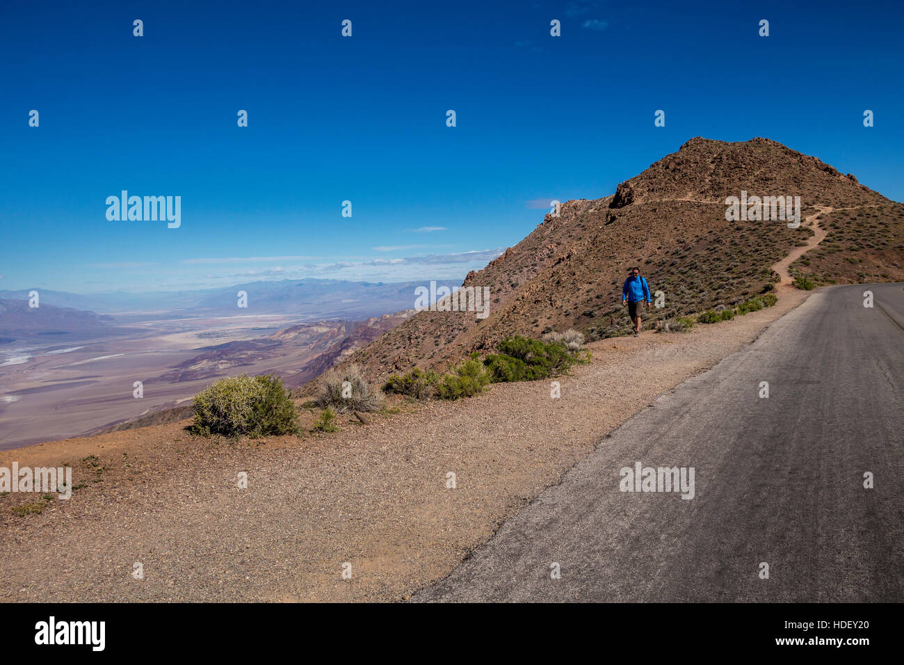 People, adult, man, hiker, hiking trail, atop, Dante's View, Death Valley National Park, Death Valley, California Stock Photo